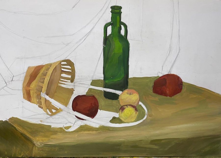Bottle and apples